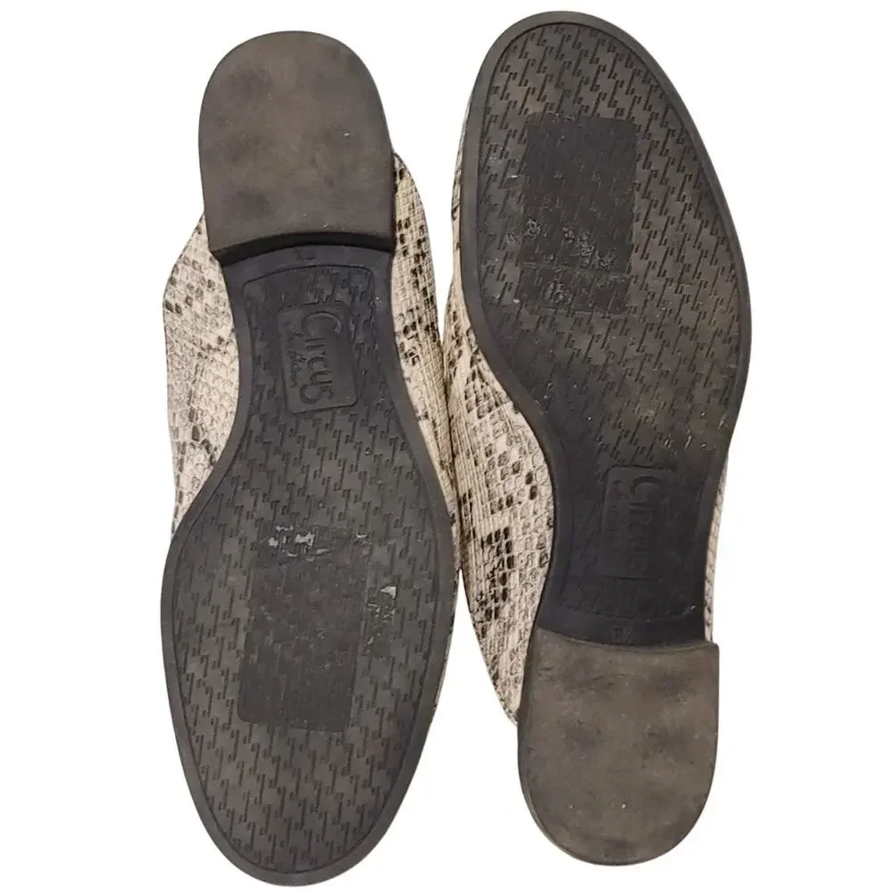 Sam Edelman Circus Hal Faux Snakeskin Flat Slides Close Shoes Cream Black US 6.5